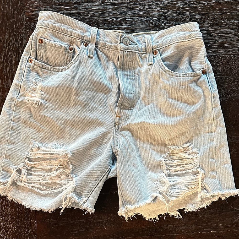 Levi's Light Blue Distressed Denim Cutoff Shorts